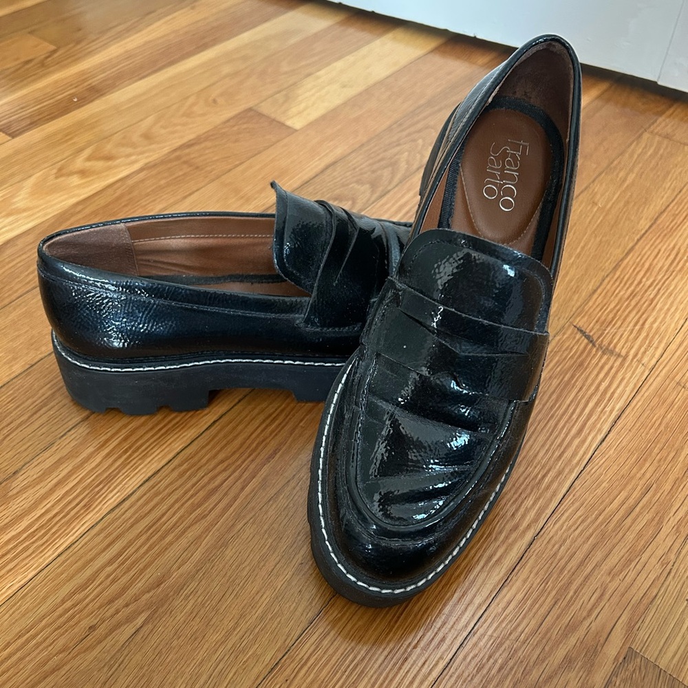 Franco Sarto Glossy Black Women's Slip-On Loafers